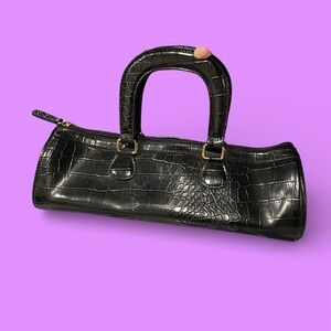 Cute Y2K black crocodile tootsie roll mini footed satchel bag Giannini old money